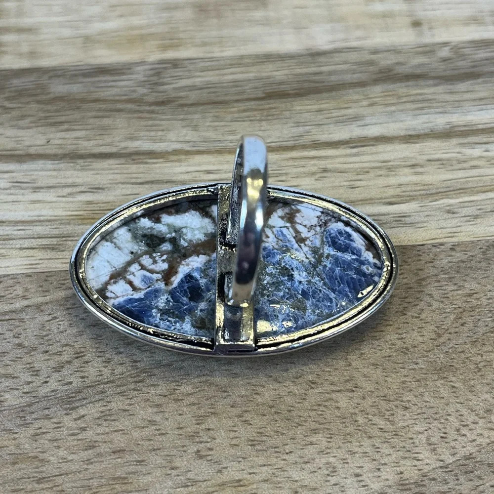 BLUE SODALITE GEMSTONE RING 925 SILVER OVERLAY SIZE 9.5 - Picture 4 of 8